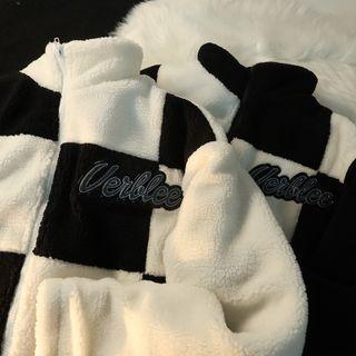 Checkerboard Zip-up Fleece Jacket
