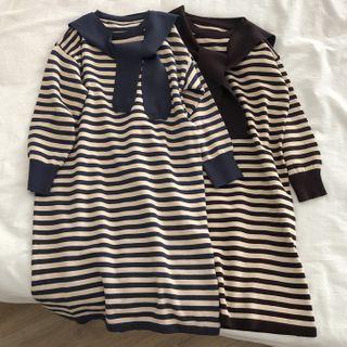 Striped Midi A-line Knit Dress With Shawl