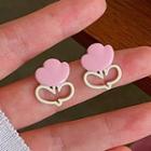 Flower Drop Earring 1 Pair - 925 Silver - Pink - One Size