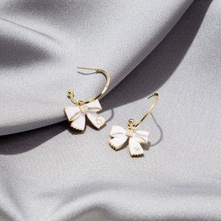 Bow Rhinestone Dangle Earring E4640 - 1 Pair - Gold - One Size