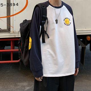 Raglan-sleeve Smile Face Round Neck Pullover