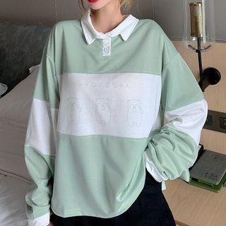 Cartoon Print Long-sleeve Polo Shirt