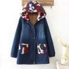 Camouflage Hood Fleece-lined Denim Jacket