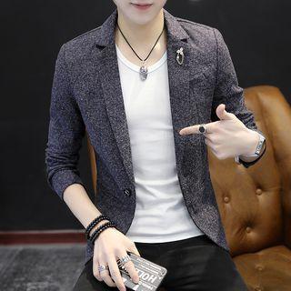 Set: Single-button Blazer + Long-sleeve Plain T-shirt