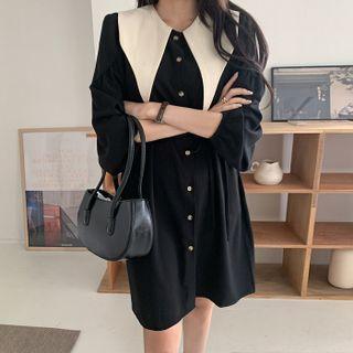 Puff-sleeve Chelsea-collar Dress