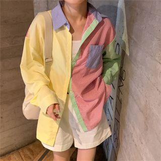 Striped Color Block Shirt As Shown In Figure - One Size