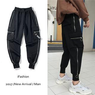 Elastic Waist Pocketed Pants