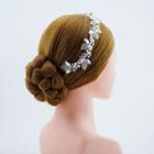 Wedding Beaded Flower Hair Piece Silver & White - One Size