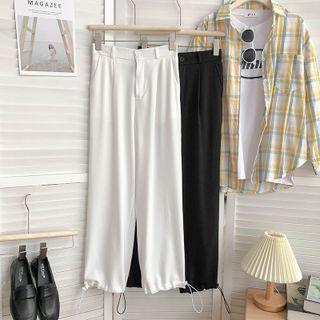 Plain High-waist Drawstring-cuff Pants