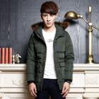 Furry Trim Hooded Down Jacket