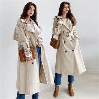 Epaulette Double-breasted Belted Trench Coat Cream - One Size
