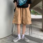 Plain Cargo Wide Leg Drawstring Shorts