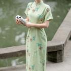 Short-sleeve Floral Qipao Sheath Dress