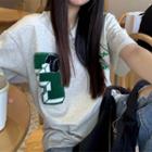 Short-sleeve Letter Embroidered T-shirt Gray - One Size