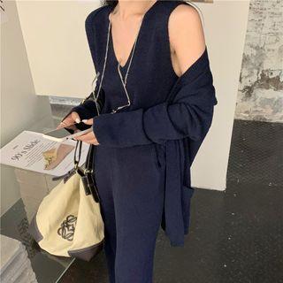 Sleeveless Knit Top / Cardigan / Wide Leg Pants