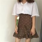 Dotted Ruffle Hem A-line Skirt