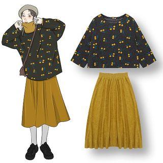Cherry Embroidered Pullover / Midi A-line Skirt
