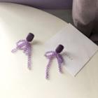 Faux Crystal Bow Fringed Earring 1 Pair - S925silver Purple Earring - One Size