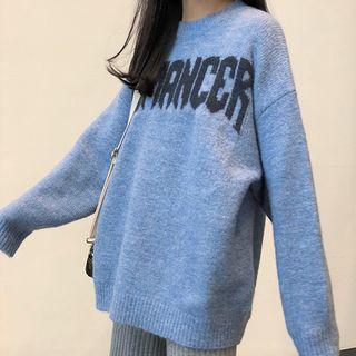 Lettering Melange Sweater / Wide-leg Pants