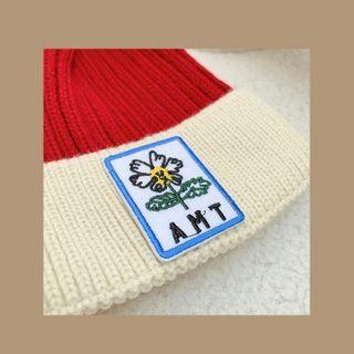 Applique Color Panel Knit Beanie