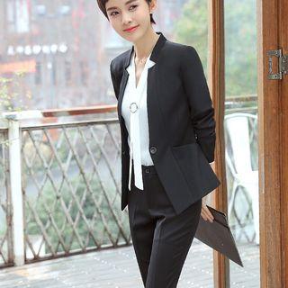 Slim-fit Blazer / Pencil Skirt / Dress Pants / Long-sleeve Tie-accent Blouse / Set