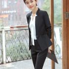 Slim-fit Blazer / Pencil Skirt / Dress Pants / Long-sleeve Tie-accent Blouse / Set