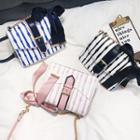 Bow Accent Striped Chain Strap Shoulder Bag