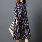 Long-sleeve Floral-print Midi Linen Shirt Dress