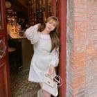 Long-sleeve Lace Blouse / Mini A-line Overall Dress