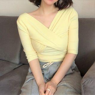 3/4-sleeve Crinkled T-shirt