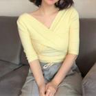 3/4-sleeve Crinkled T-shirt