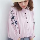 Stand Collar Embroidered Blouse