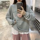 Long-sleeve Embroidered Sweatshirt / Corduroy Wide-leg Pants