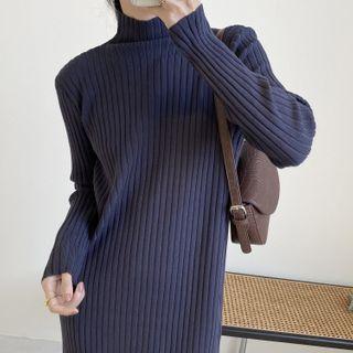 Mock-turtleneck Mid Rib Knit Dress