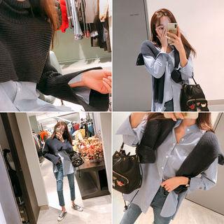 Set: Turtleneck Crop Rib Sweater + Long Shirt