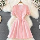 V-neck Eyelet A-line Shirt Dress