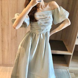 Puff-sleeve Cold Shoulder A-line Dress