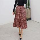 Pleated A-line Leopard Skirt