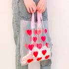 Heart Print Transparent Plastic Shopper Bag Red Love Heart - Transparent - One Size