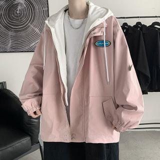 Mock Two-piece Logo Hooded Zip Jacket