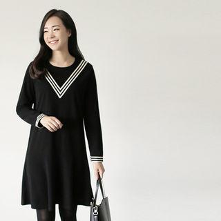 Long-sleeve Contrast-trim T-shirt Dress