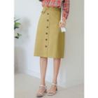 Plus Size Buttoned H-line Midi Skirt