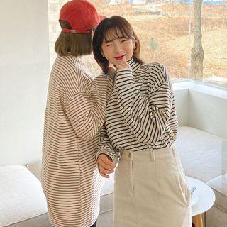 Plus Size Mock-neck Striped T-shirt