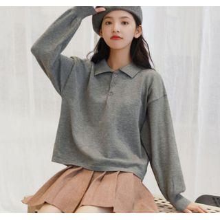 Plain Polo Pullover Dark Gray - One Size