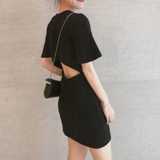 Flared-sleeve Open-back Mini Dress