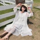 Strappy Ruffle Trim Midi A-line Dress / Light Jacket