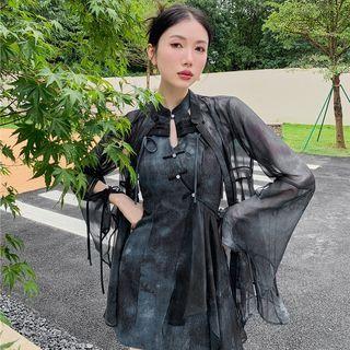 Halter Irregular Mini A-line Dress / Sheer Light Jacket