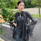 Halter Irregular Mini A-line Dress / Sheer Light Jacket