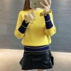 Contrast Color Flared Knit Blouse