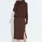 Set: High Neck Sweater + Slit Midi Skirt